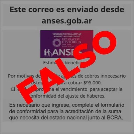 Anses alerta “nunca pedimos datos personales y bancarios por correo electrónico”