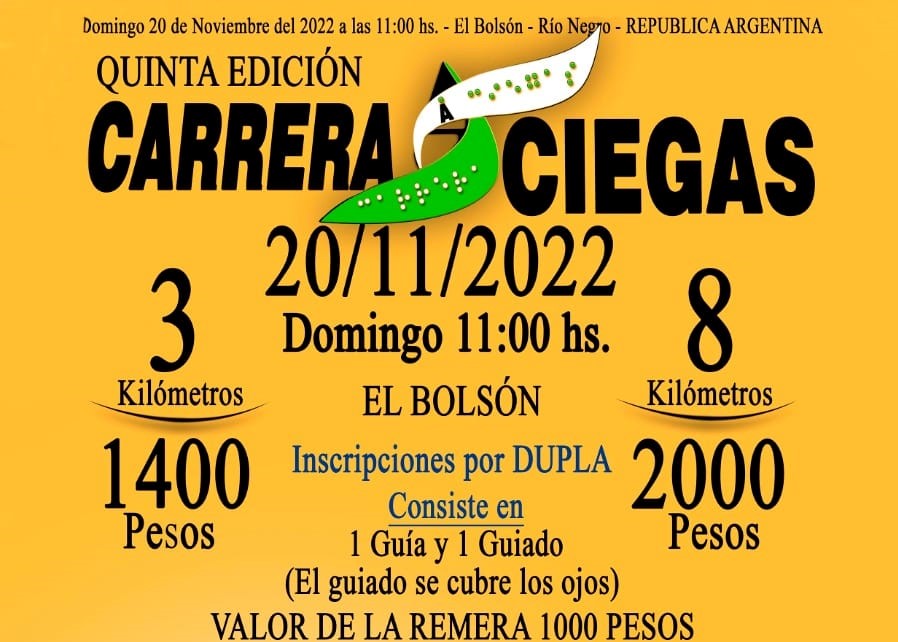Este domingo 20 en El Bolsón se larga la 5ta Edición Carrera a Ciegas